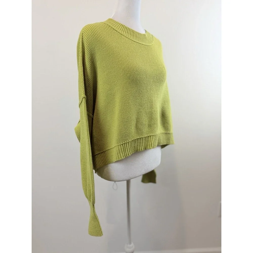Free People Oversized Cropped Rib Knit Sweater Green Cotton Blend Size S/P